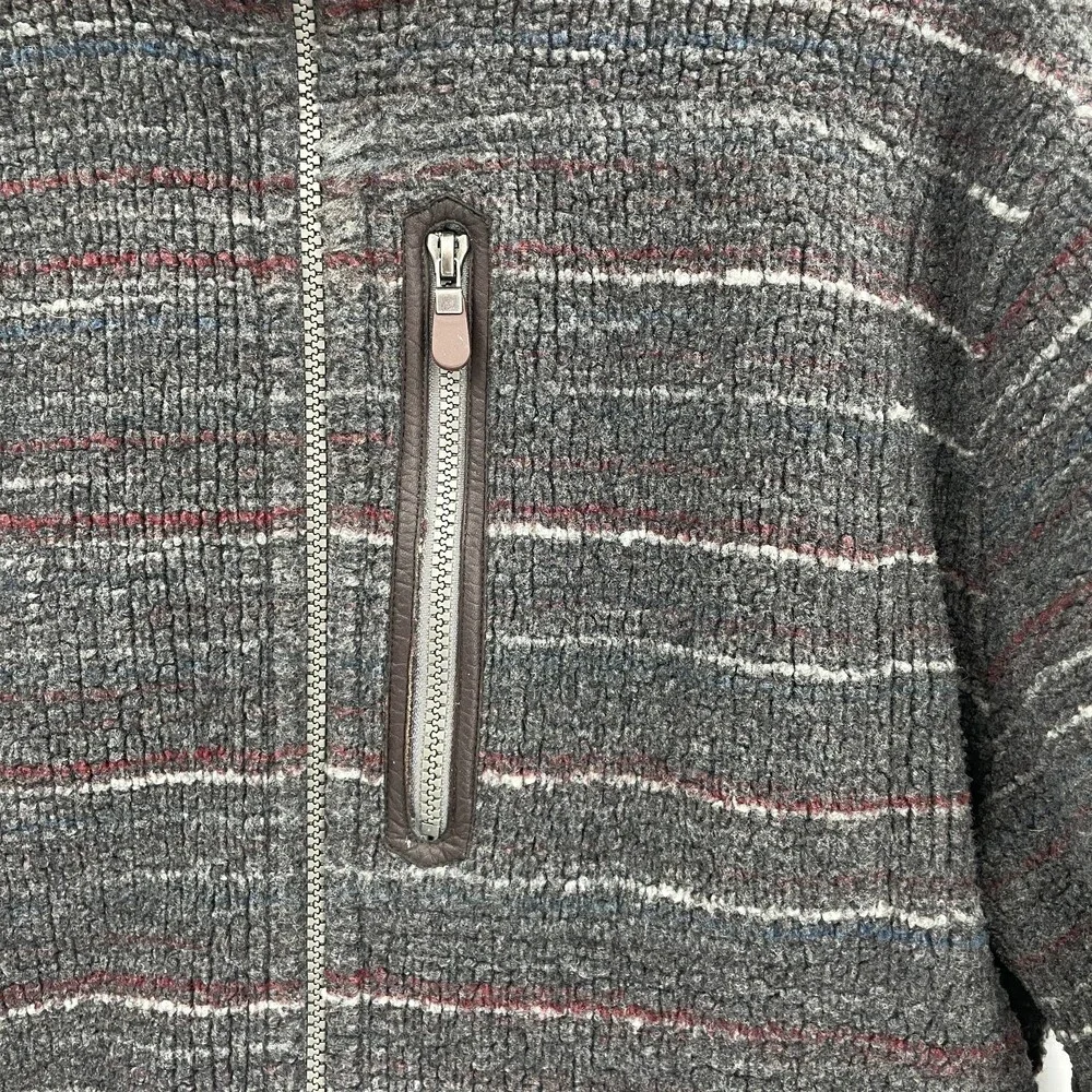 ORVIS Gray Red Stripe Full Zip Fleece Jacket Size M
